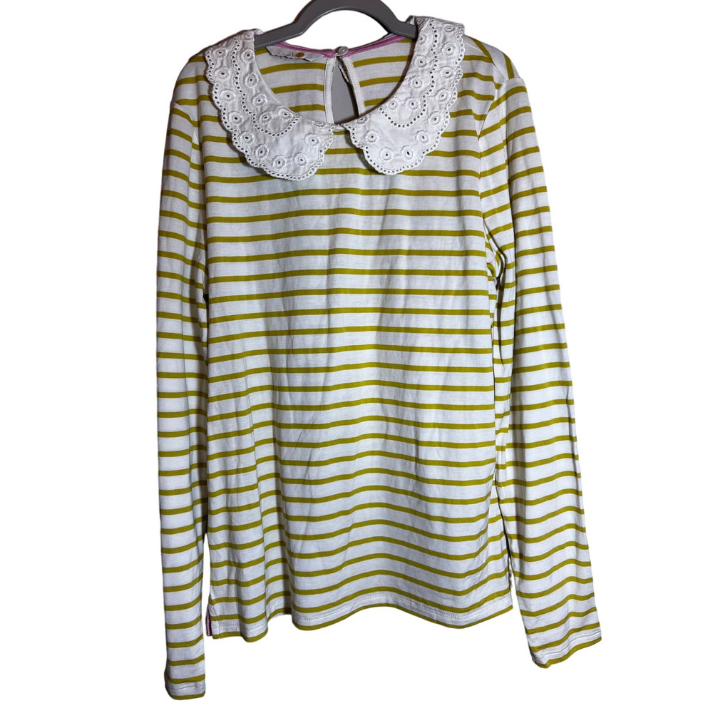 Boden Lime Green and White Striped Peter Pan Collar Top - Picture 2 of 7